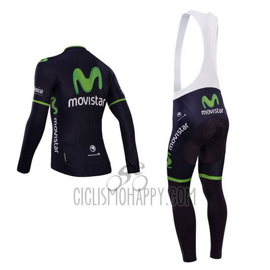 Movistar Cycling Jersey Bib Tight 2014 Long Sleeve Black